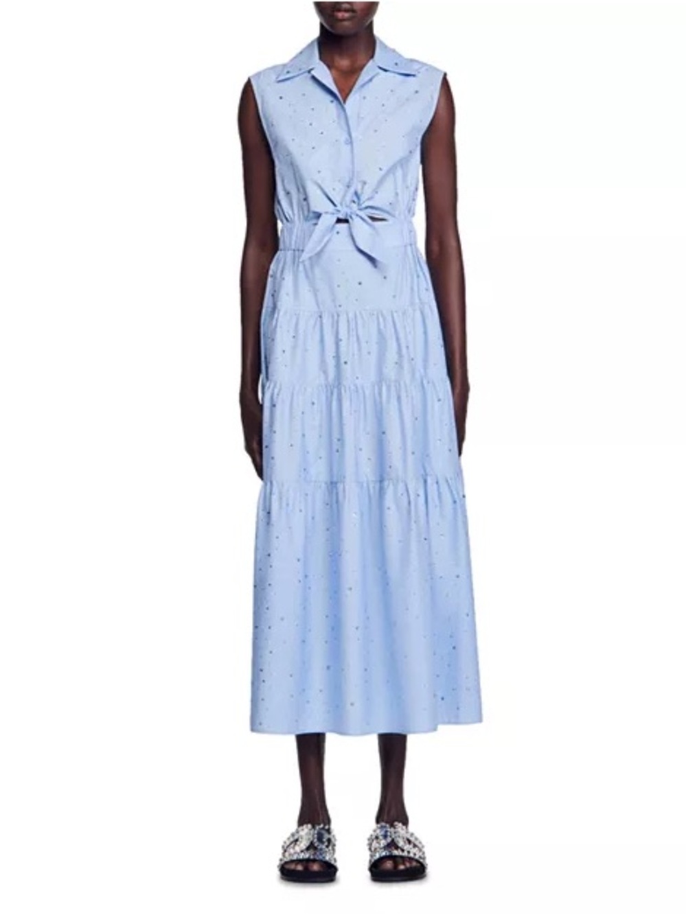 Sandro Azazel Rhinestone Maxi Shirt Dress